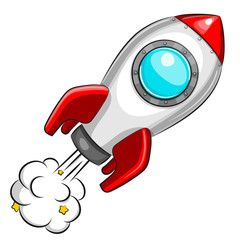 Flying white rocket on white background