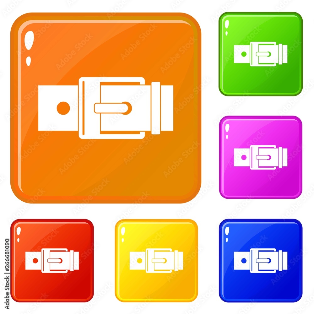 Aufkleber belt with square buckle icons set collection vector 6 color isolated on white background