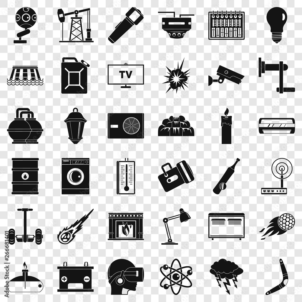 Poster useful energy icons set. simple style of 36 useful energy vector icons for web for any design
