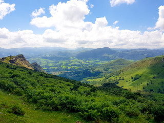 Fototapeta premium LA RHUNE, FRANCE - march 28, 2019:Rhune Gear Train. Old wooden train and rack railway system in Franci that ascends Mount Larrun, border between Spain and France.
