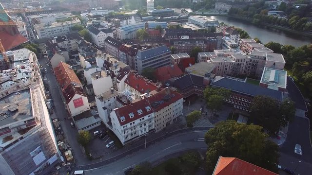 Drone shot of Kiel City, aerial shot of German city. Kielstadt Drohne