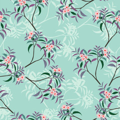 Sweet pink floral seamless pattern with leaves in small scale,Background for decorative,apparel,fashion,fabric,textile,print or wallpaper