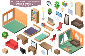 Isometric furniture interiors constructor