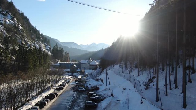 Aerial footage of the Highline 179 footbridge in Austria, 4k
