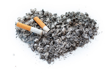 Tobacco ash is scattered in the form of a stylized heart.
