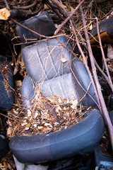 Useless, worn out rusty parts of used car