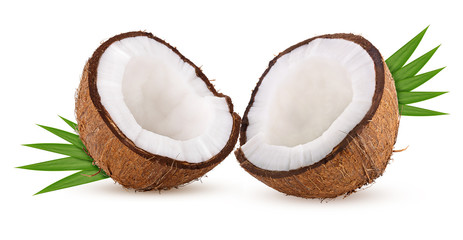 two half coconut isolated on white background clipping path