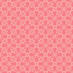 Fototapeta premium Beige arabic ornament on bright pink background. Seamless pattern