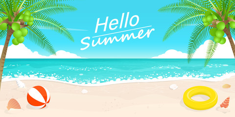 happy summer,beach blue wave,beach balls  vector