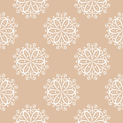 Floral seamless background. White pattern on beige