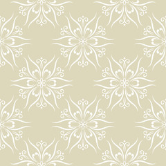 Floral seamless pattern. White flower design on olive green background
