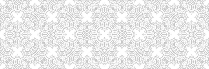 Gray and white seamless pattern. Geometric print in oriental indian style
