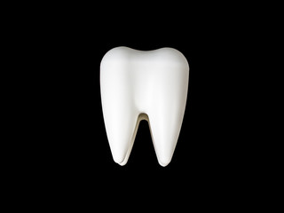 Tooth isolated on black background with clipping path