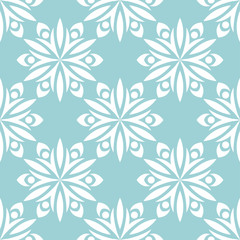 Floral seamless background. White pattern on blue backdrop