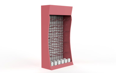 phone accessory display stand, retail display stand with hook for product , display stands isolated on white background. 3d illustration