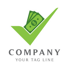 Check mark logo template in the form of money