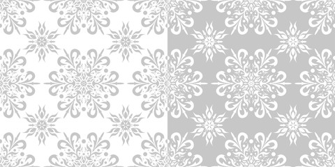 Floral seamless patterns. Gray and white backgrounds compilation