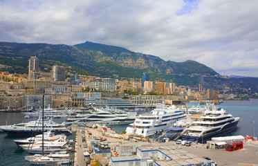 View of the port and residential area of the Principality of Monaco