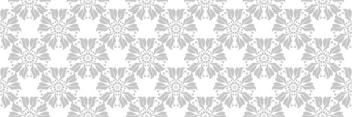 Floral gray print on white. Long seamless pattern