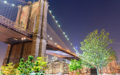 Magnificence of Brooklyn Bridge at night, New York City