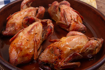 Roasted pigeon  with Golden brown crispy crust. Close-up.