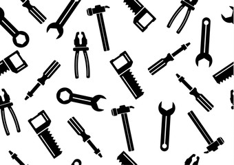 Construction tools vector icons seamless pattern. Hand-made equipment background in flat style.