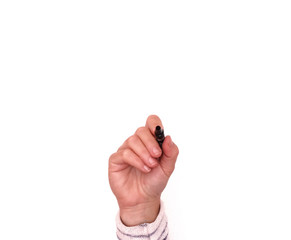 hand in writing position on white background