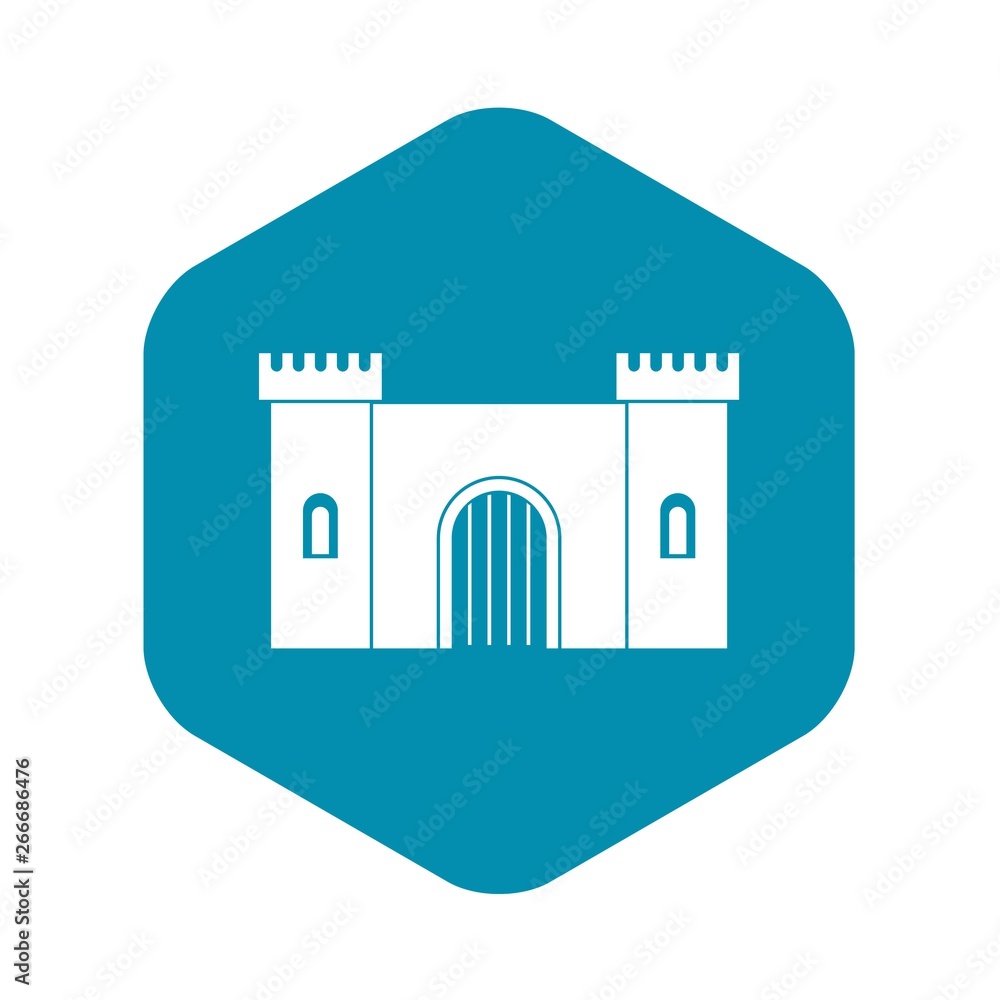 Poster fortress with gate icon. simple illustration of fortress with gate vector icon for web