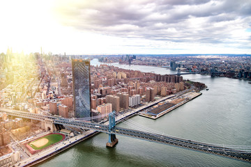 Amazing aerial view of Williamsburg and Manhattan bridges in New York City