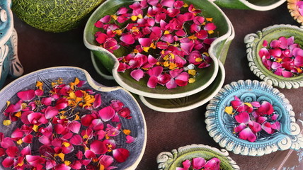 Rose petals in a bowl