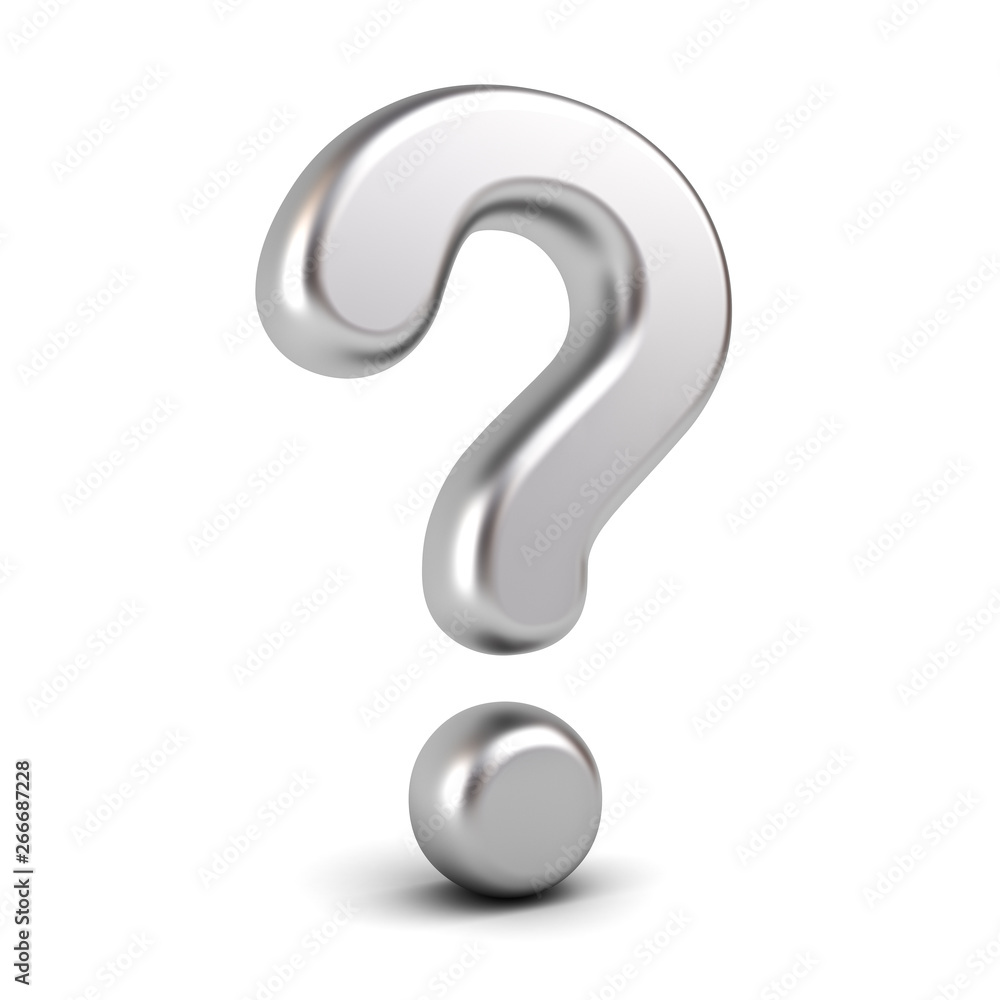 Poster metallic chrome question mark isolated on white background with shadow 3d rendering