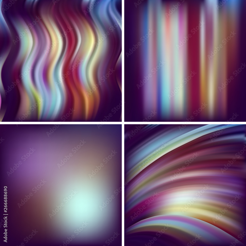 Poster set of four square backgrounds. abstract vector illustration of colorful background with blurred lig