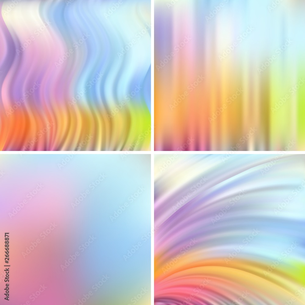 Poster set of four square backgrounds. abstract vector illustration of colorful background with blurred lig