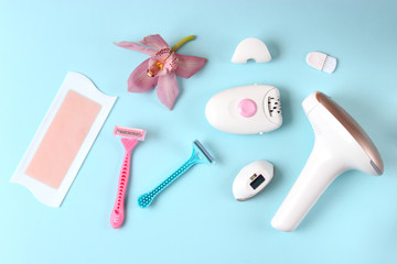 a set of different tools for home hair removal.