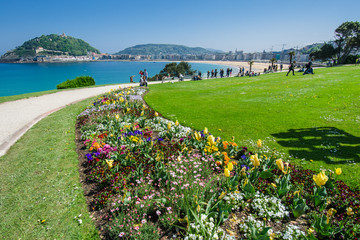A view to Urgul mountain and La Concha bay in San Sebastian