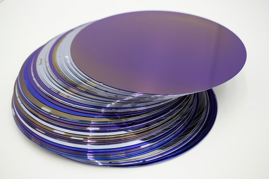 Silicon wafers of purple color in stock