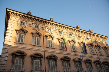 Fototapeta na wymiar Facade Palazzo Madama, seat of the Senate of the Republic in Italy. Palace of the Parliament in Rome, Italy. Headquarters of the Italian Republic.