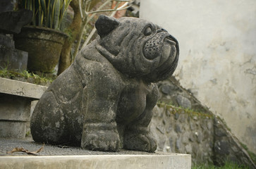Fototapeta na wymiar Cute and funny Bulldog sculpture. Statue guardian dog