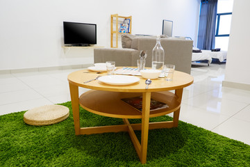 A small round coffee table