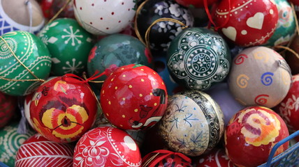 colorful Easter eggs and Christmas ball