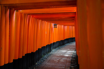 Red Tori Gate at Fushimi Inari Shrine in Kyoto, Japan