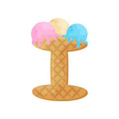 English letter I in the form of ice cream. Vector illustration on white background.