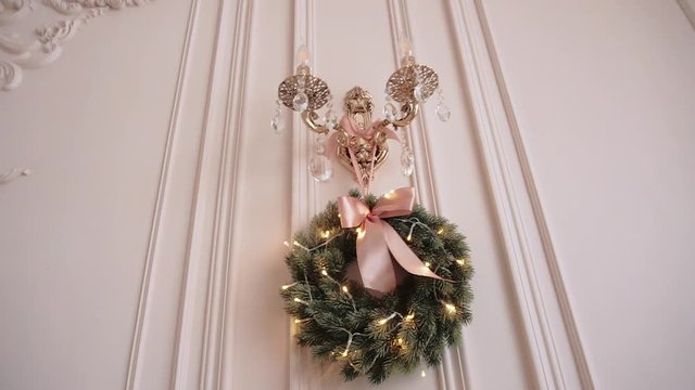 wall lamp decorated for Christmas