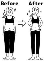 女性-ダイエット-ビフォーアフター-全身-黒