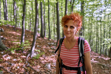 Woman hiking in the forest