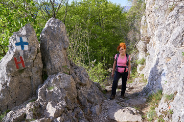 Obraz premium Woman hiking in the forest