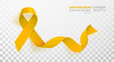 Sarcoma and Bone Cancer Awareness Week. Yellow Color Ribbon Isolated On Transparent Background. Vector Design Template For Poster.