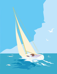 Sailing yacht in the sea