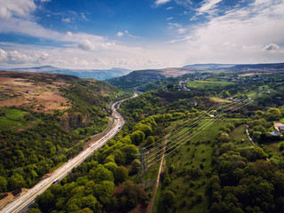 Aerial view of major road works on the A465 Brynmawr to Gilwern Road Widening Scheme, Wales