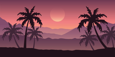 Fototapeta na wymiar beautiful palm tree silhouette landscape in purple colors vector illustration EPS10